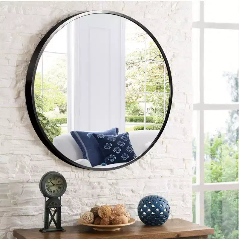 Miroir mural rond de 24 pouces, cadre en aluminium, miroir de salle de bain mural, verre HD incassable sans distorsion, miroir de courtoisie pour salon, entrée, chambre à coucher