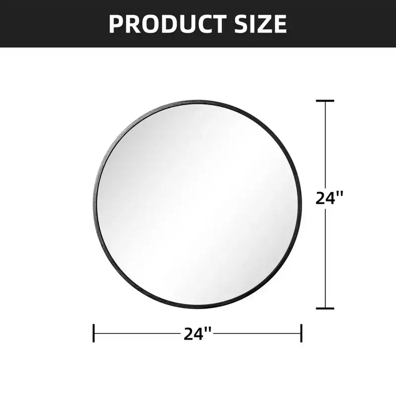 Miroir mural rond de 24 pouces, cadre en aluminium, miroir de salle de bain mural, verre HD incassable sans distorsion, miroir de courtoisie pour salon, entrée, chambre à coucher