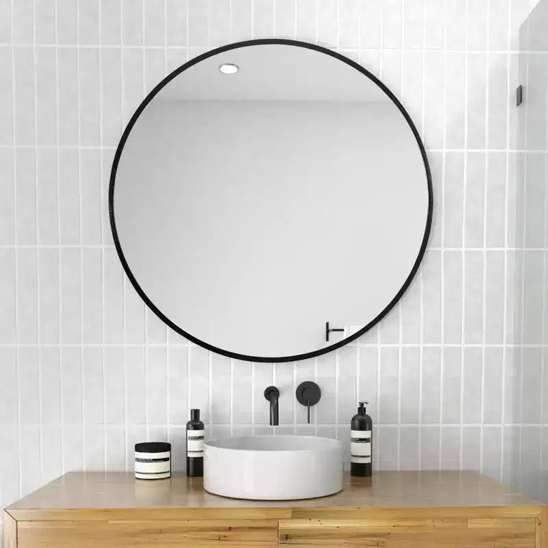 Miroir mural rond de 24 pouces, cadre en aluminium, miroir de salle de bain mural, verre HD incassable sans distorsion, miroir de courtoisie pour salon, entrée, chambre à coucher