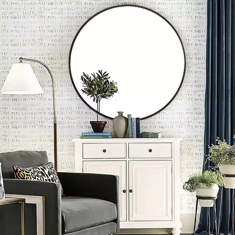 Miroir mural rond de 24 pouces, cadre en aluminium, miroir de salle de bain mural, verre HD incassable sans distorsion, miroir de courtoisie pour salon, entrée, chambre à coucher