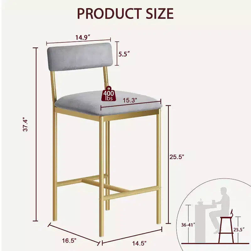 Acekool 25 tabourets de bar à hauteur de comptoir de 5 pouces, ensemble de 4 chaises de cuisine rembourrées et repose-pieds pour îlot.