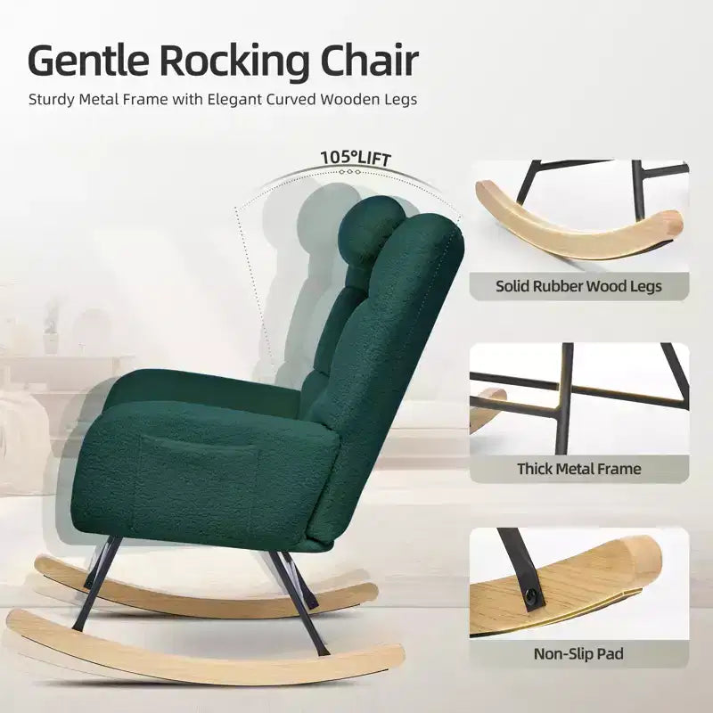 Fauteuil à Bascule de Crèche, Glider Confortable avec Dossier Haut, Siège Rembourré, Fauteuil d'Appoint Vert pour Salon, Chambre