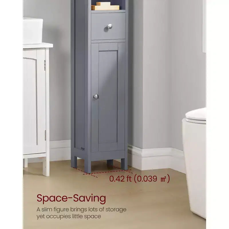 VASAGLE Meuble Colonne de Salle de Bain Haute, Meuble de Rangement Fin Autonome avec Étagères Réglables, Tiroir, Compartiments Ouverts, Gris Colombe