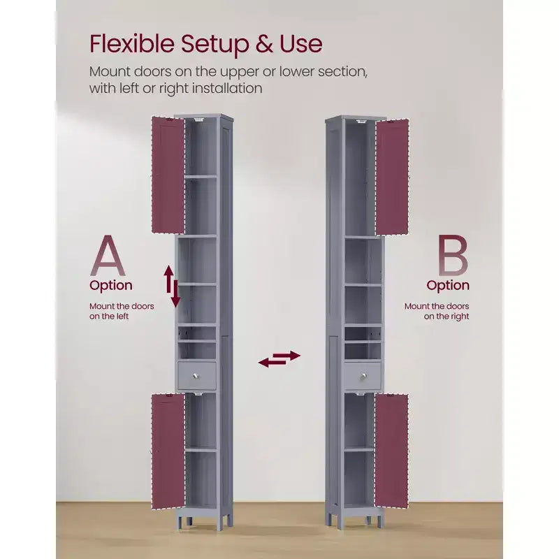 VASAGLE Meuble Colonne de Salle de Bain Haute, Meuble de Rangement Fin Autonome avec Étagères Réglables, Tiroir, Compartiments Ouverts, Gris Colombe