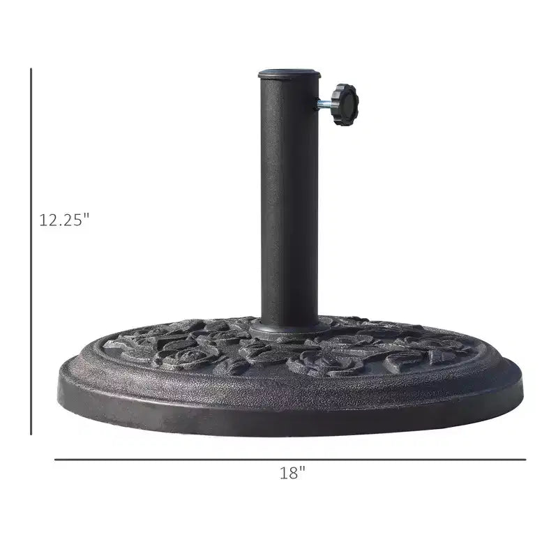 Pied de parasol rond en résine de 45 cm, support de parasol de marché de 9 kg avec motif floral décoratif en forme de rose