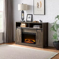 Rustic Oak Finish Fireplace with Shelf Storage