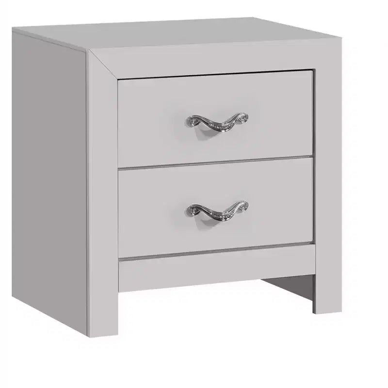 Passion Furniture Moreland Table de chevet blanche scintillante à 2 tiroirs de 61 cm de large