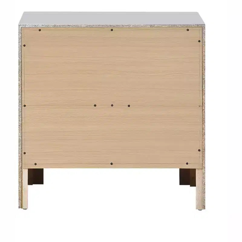 Passion Furniture Moreland Table de chevet blanche scintillante à 2 tiroirs de 61 cm de large