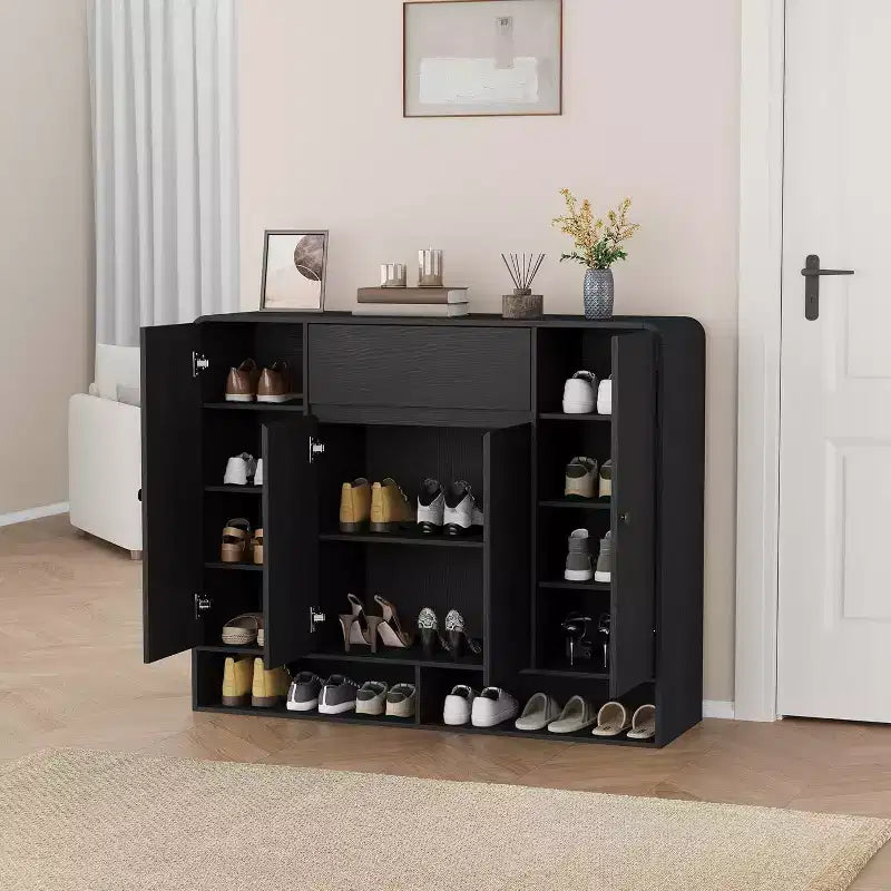 Acekool Meuble à chaussures de 119 cm avec 4 portes et 1 tiroir, organiseur d'entrée étroit pour couloir et salon