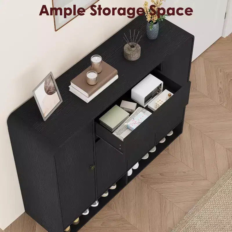 Acekool Meuble à chaussures de 119 cm avec 4 portes et 1 tiroir, organiseur d'entrée étroit pour couloir et salon