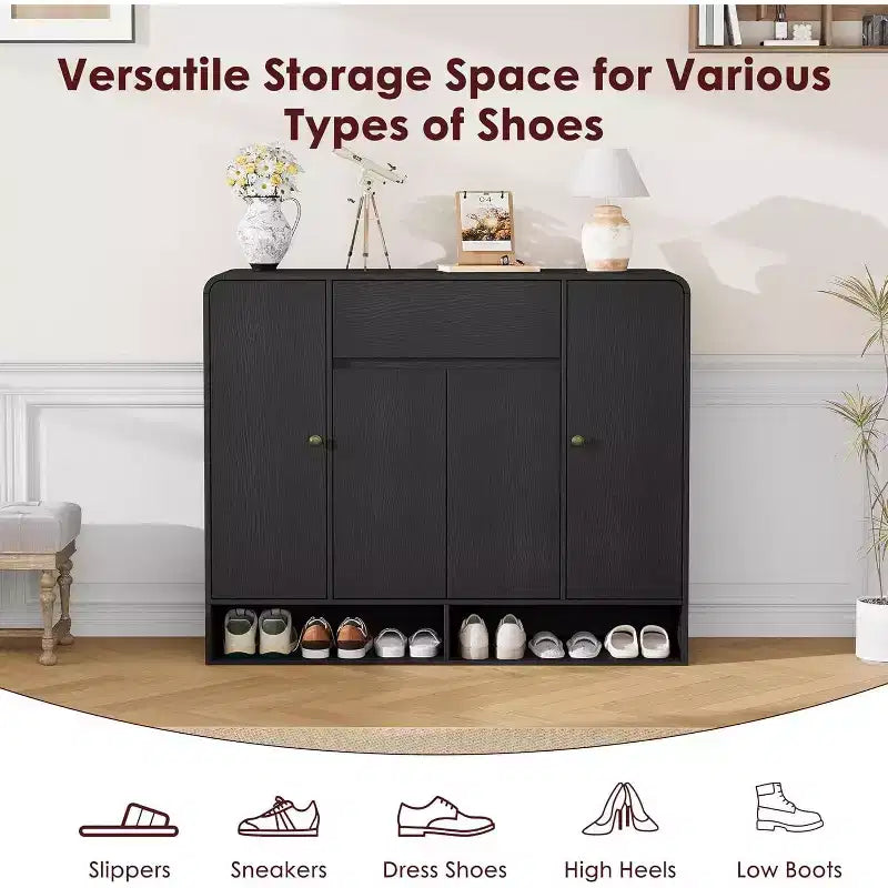 Acekool Meuble à chaussures de 119 cm avec 4 portes et 1 tiroir, organiseur d'entrée étroit pour couloir et salon