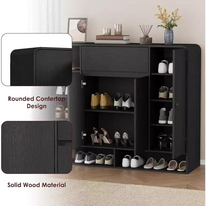 Acekool Meuble à chaussures de 119 cm avec 4 portes et 1 tiroir, organiseur d'entrée étroit pour couloir et salon