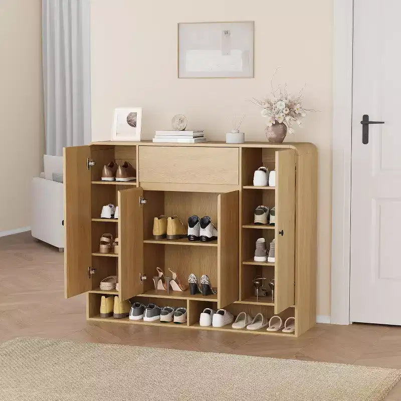 Acekool Meuble à chaussures de 119 cm avec 4 portes et 1 tiroir, organiseur d'entrée étroit pour couloir et salon
