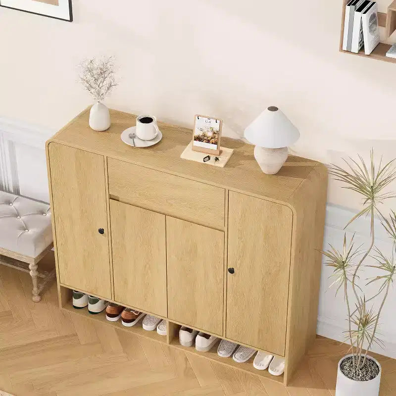 Acekool Meuble à chaussures de 119 cm avec 4 portes et 1 tiroir, organiseur d'entrée étroit pour couloir et salon