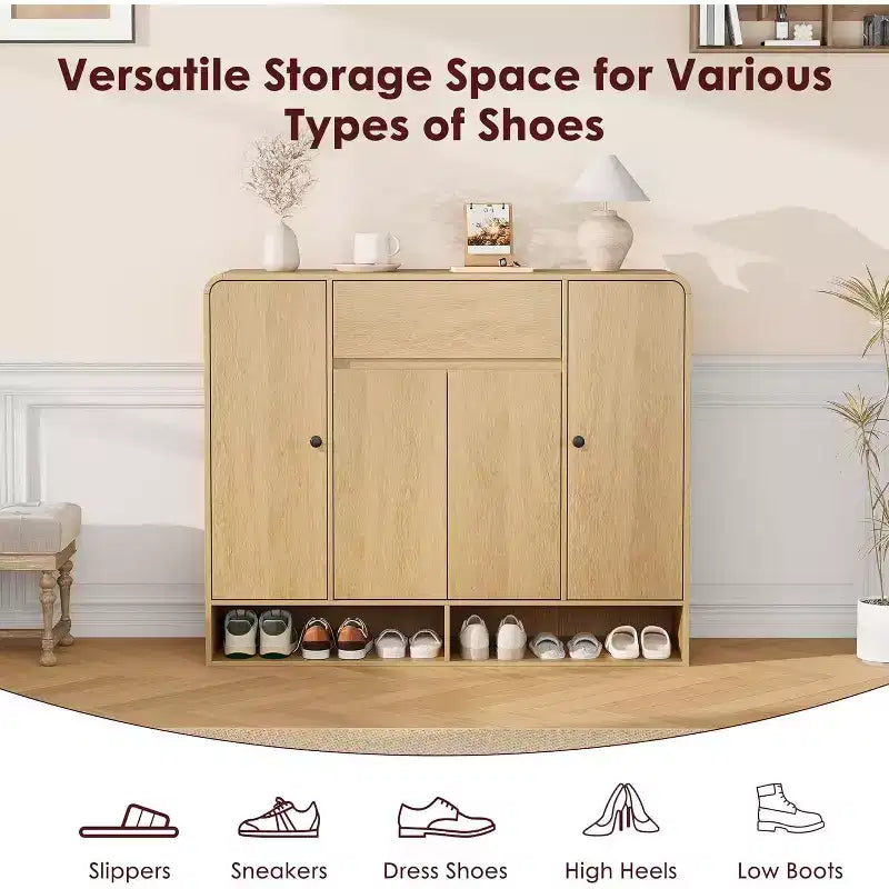 Acekool Meuble à chaussures de 119 cm avec 4 portes et 1 tiroir, organiseur d'entrée étroit pour couloir et salon