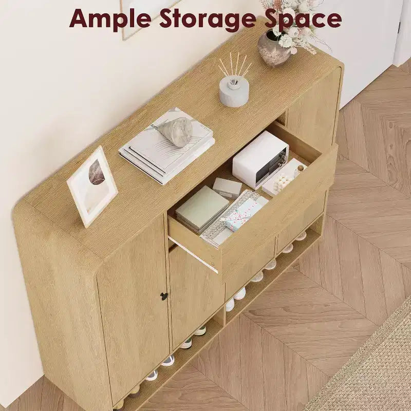 Acekool Meuble à chaussures de 119 cm avec 4 portes et 1 tiroir, organiseur d'entrée étroit pour couloir et salon