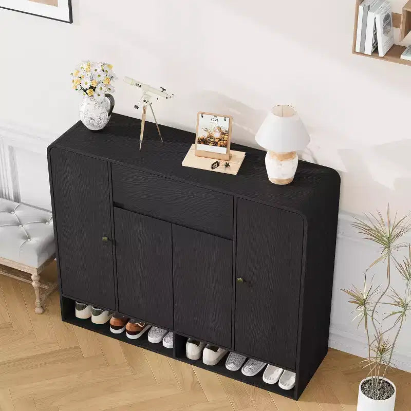 Acekool Meuble à chaussures de 119 cm avec 4 portes et 1 tiroir, organiseur d'entrée étroit pour couloir et salon