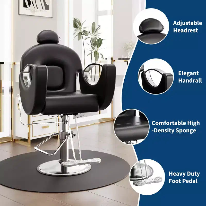 Fauteuil de barbier professionnel inclinable Garvee, chaise de salon de beauté pour barbier et domicile, fauteuil de salon pivotant à 30° pour coiffeur