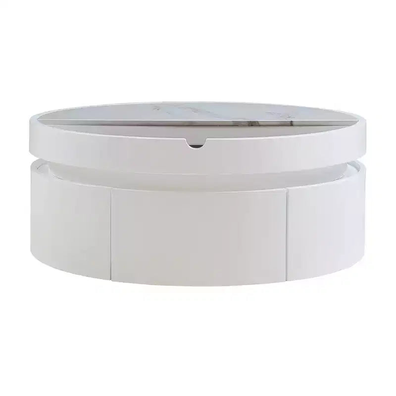 Table basse relevable Whisen Modern avec rangement et tiroir cachés, plateau en marbre et grain de bois - Blanc et Noyer