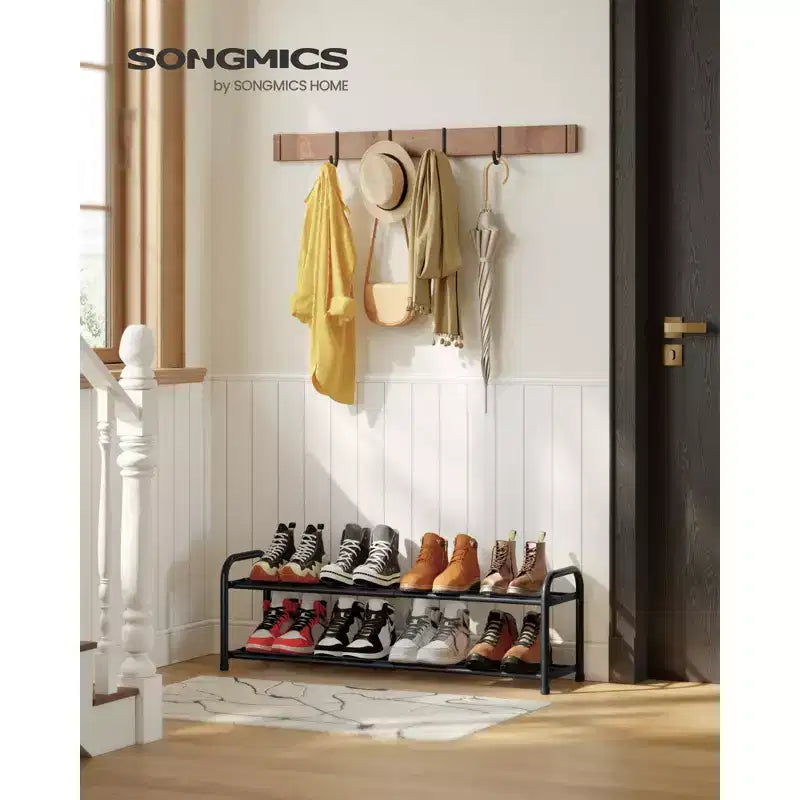 SONGMICS Meuble à Chaussures Extensible, Étagère de Rangement pour Chaussures Ajustable, Robuste et Résistante, pour Placard, Entrée, Salon, 2 Niveaux, Noir Encre