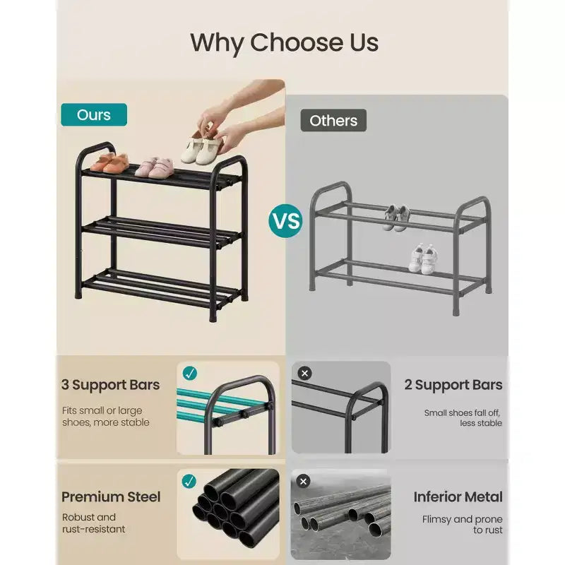 SONGMICS Meuble à Chaussures Extensible, Étagère de Rangement pour Chaussures Ajustable, Robuste et Résistante, pour Placard, Entrée, Salon, 2 Niveaux, Noir Encre