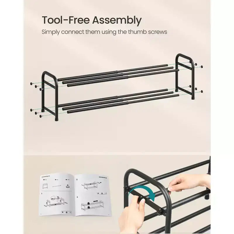 SONGMICS Meuble à Chaussures Extensible, Étagère de Rangement pour Chaussures Ajustable, Robuste et Résistante, pour Placard, Entrée, Salon, 2 Niveaux, Noir Encre