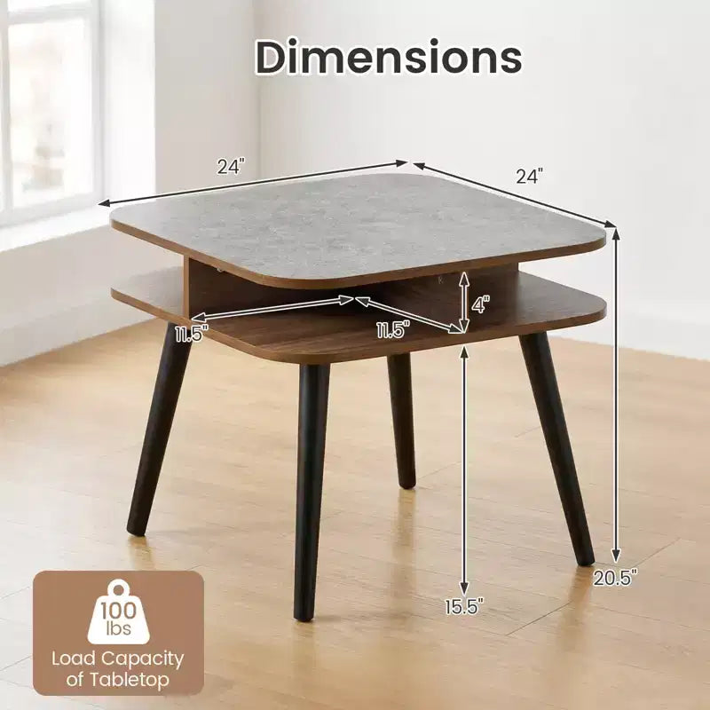 Costway Table d'appoint en Faux Marbre avec Étagères de Rangement et Pieds en Bois d'Hévéa pour Salon, 1 ou 2 Pièces, Gris, Noyer et Noir