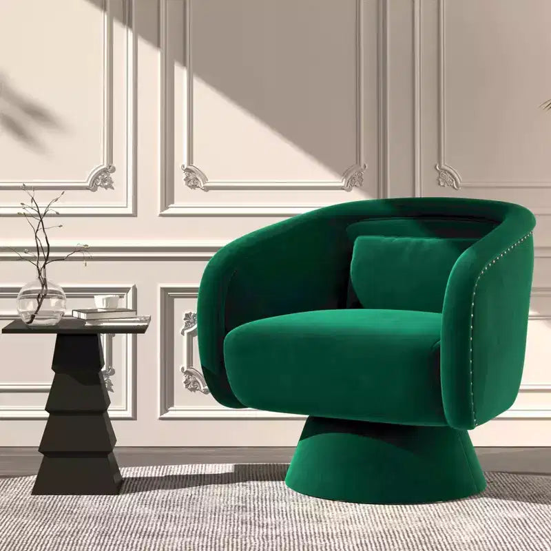 Fauteuil pivotant Mid-Century vert en tissu avec coussin lombaire