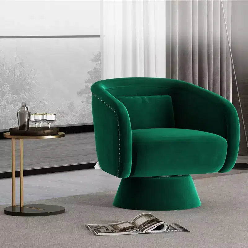 Fauteuil pivotant Mid-Century vert en tissu avec coussin lombaire
