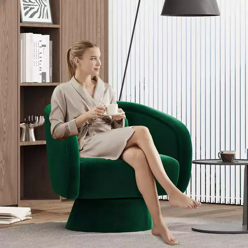 Fauteuil pivotant Mid-Century vert en tissu avec coussin lombaire