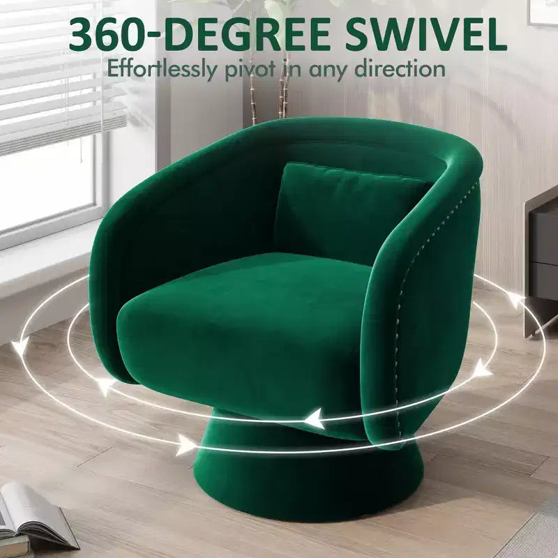 Fauteuil pivotant Mid-Century vert en tissu avec coussin lombaire