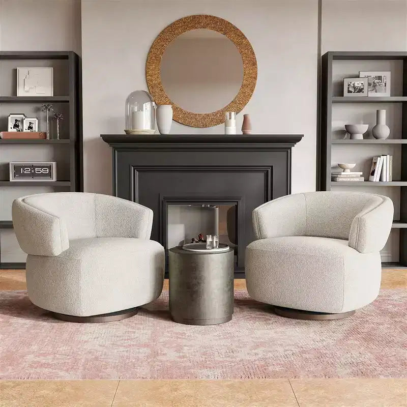 Fauteuil pivotant avec cadre en bois massif, fauteuil d'appoint rond rembourré pour petits espaces