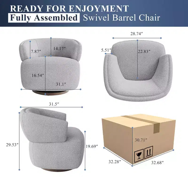 Fauteuil pivotant avec cadre en bois massif, fauteuil d'appoint rond rembourré pour petits espaces