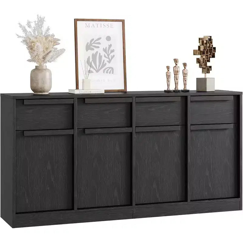 62.4 Sideboard Buffet Cabinet, Large Coffee Cabinet with 4 Doors & 4 Drawers, Modern Storage Cabinet with Adjustable Shelves,Wood Coffee Bar Station