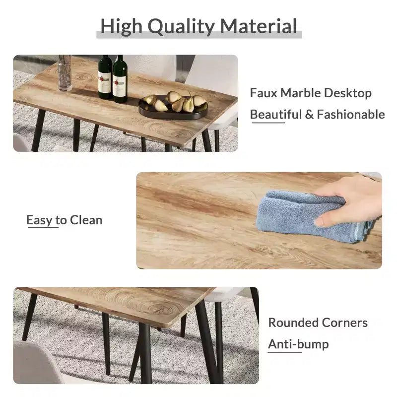 FurnitureR Table à manger rectangulaire moderne avec plateau en MDF et pieds en métal, table de cuisine et salle à manger pour la maison, l'appartement, la salle à manger