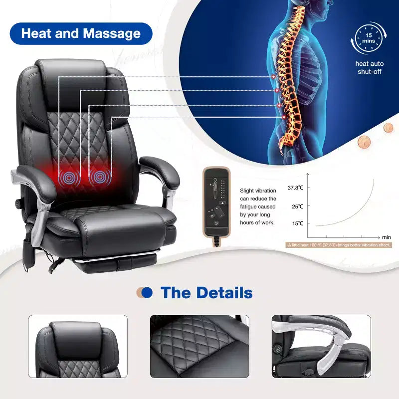 Chaise de bureau de direction chauffante et massante EROMMY