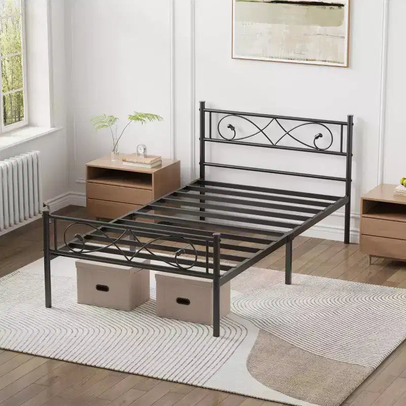 Twin Size Metal Platform Bed Frame with Fist Design Headboard & Footboard, Under Bed Storage, Noise-Free, Easy Assembly, No Box Spring Needed, Black