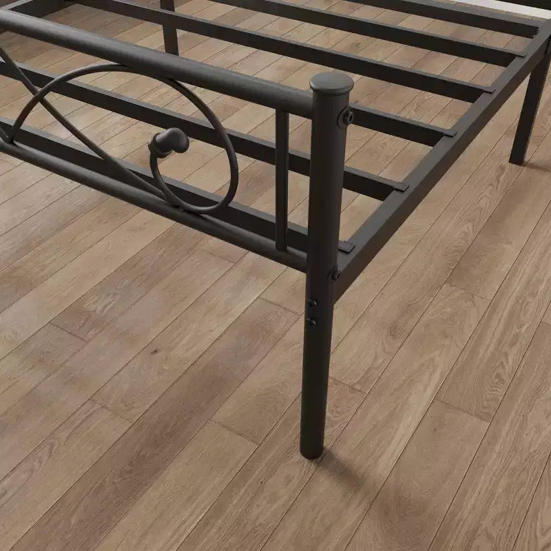 Cadre de lit plateforme en métal de taille double avec tête et pied de lit au design de poing, rangement sous le lit, silencieux, montage facile, pas besoin de sommier tapissier, noir