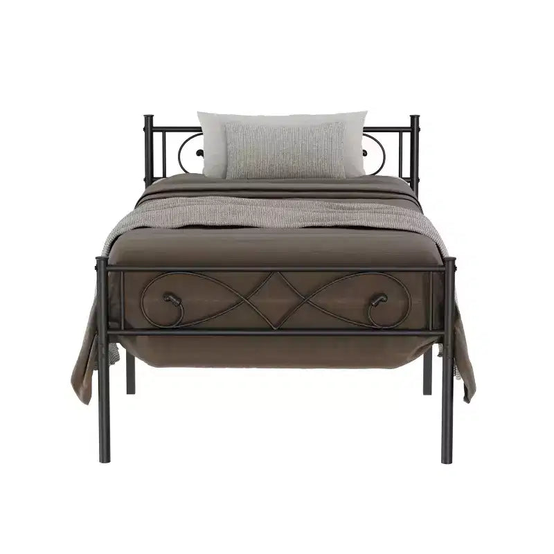 Cadre de lit plateforme en métal de taille double avec tête et pied de lit au design de poing, rangement sous le lit, silencieux, montage facile, pas besoin de sommier tapissier, noir