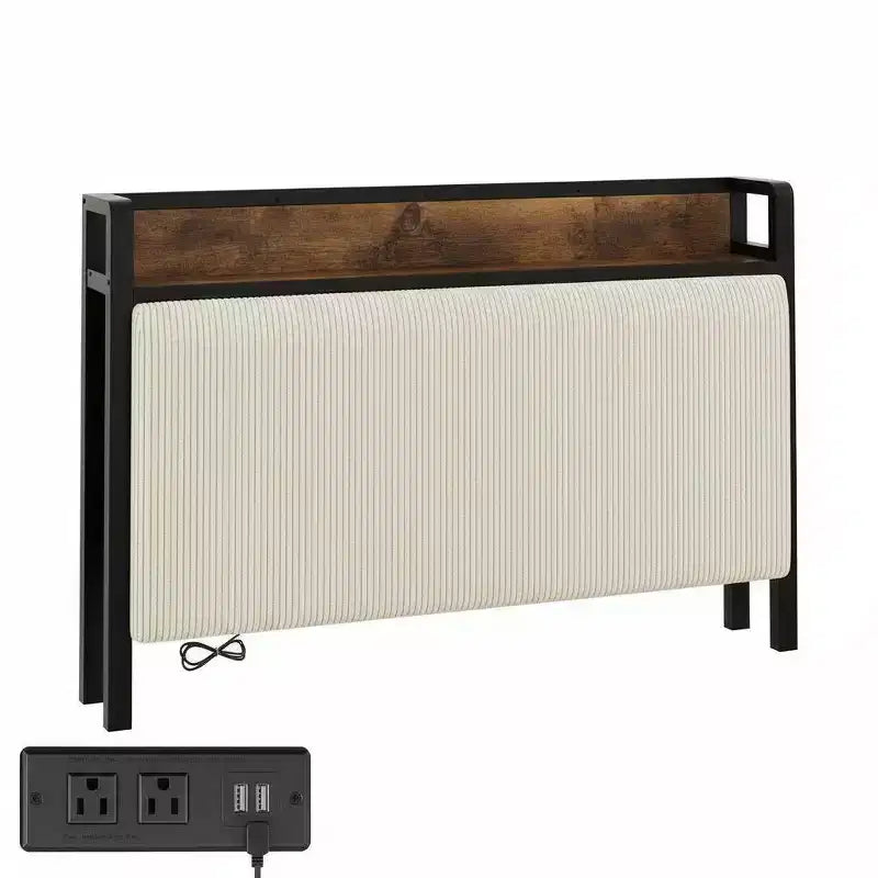Cadre de lit Twin XL avec tête de lit de rangement, rembourré en velours côtelé, 2 tiroirs de rangement et station de recharge, pas besoin de sommier tapissier, silencieux