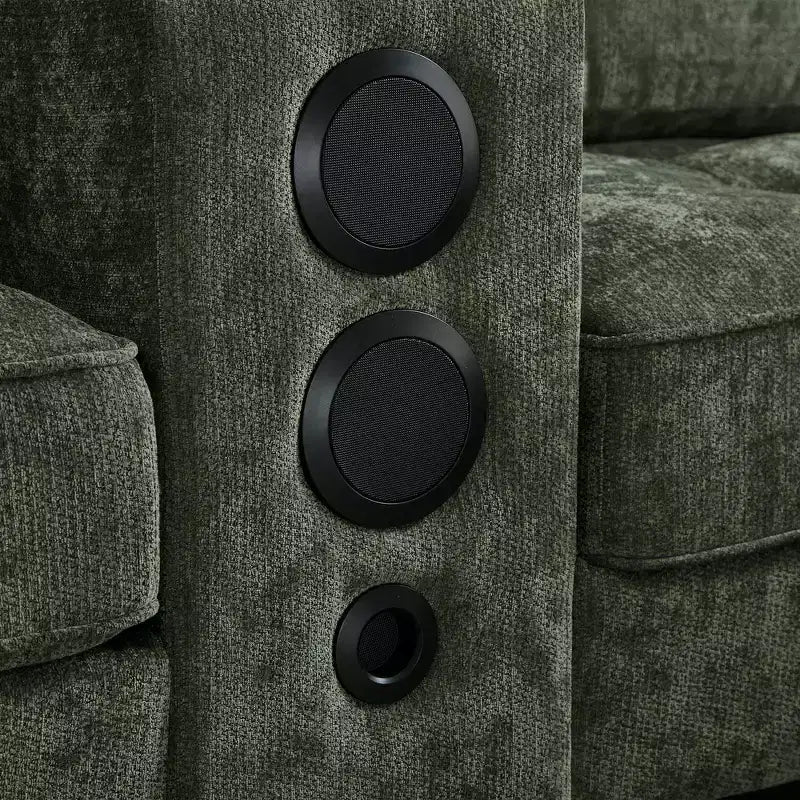 Canapé d'angle Whisen 126 avec console centrale, porte-gobelets, forme en U, haut-parleurs Bluetooth intégrés et 2 poufs de rangement pour le salon