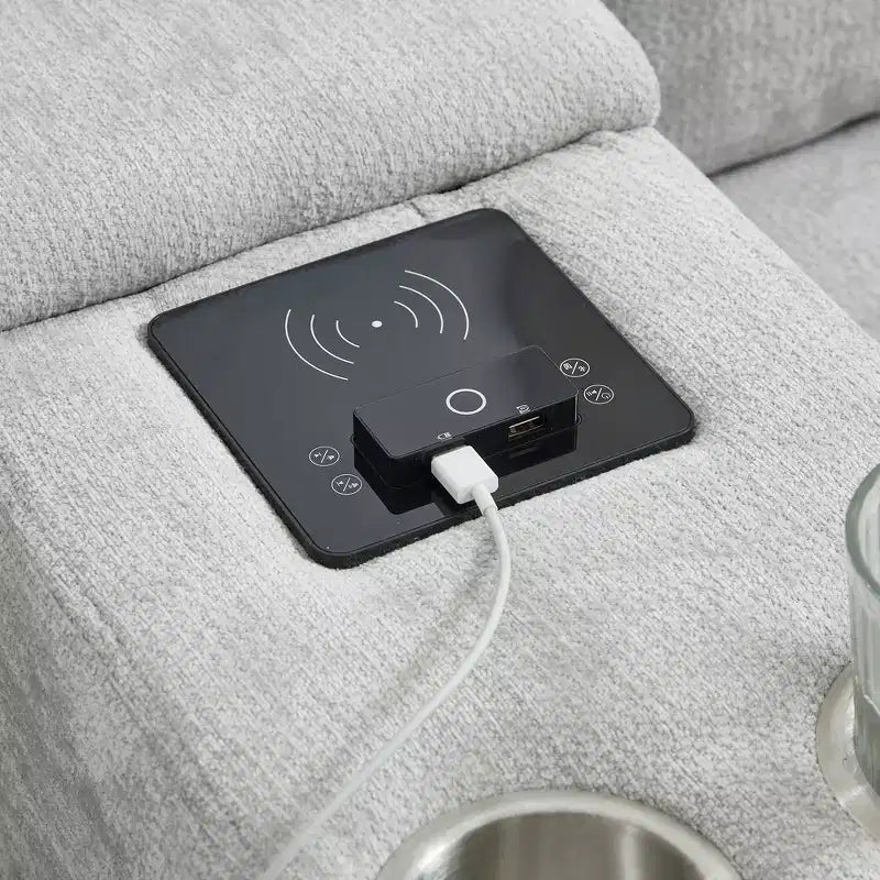 Canapé d'angle Whisen 126 avec console centrale, porte-gobelets, forme en U, haut-parleurs Bluetooth intégrés et 2 poufs de rangement pour le salon