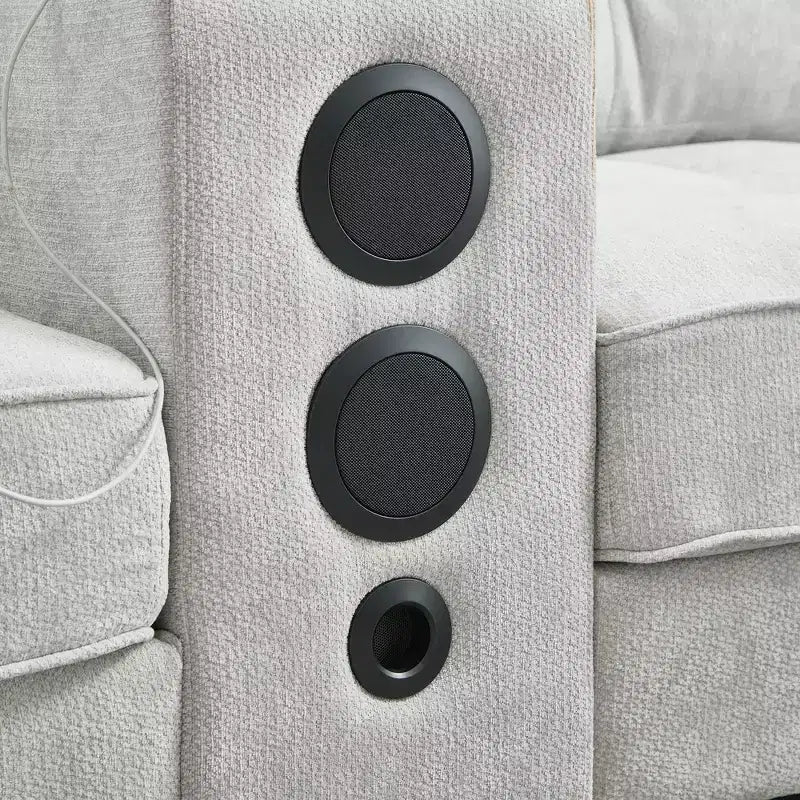 Canapé d'angle Whisen 126 avec console centrale, porte-gobelets, forme en U, haut-parleurs Bluetooth intégrés et 2 poufs de rangement pour le salon