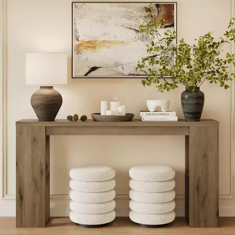 63 Natural Farmhouse Console Table with Storage, Long Narrow Sofa Table for Entryway, Behind Couch