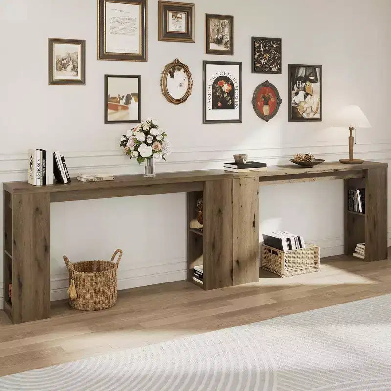 Console rustique de 63 pouces avec rangement, Table de canapé longue et étroite pour entrée, Derrière le canapé
