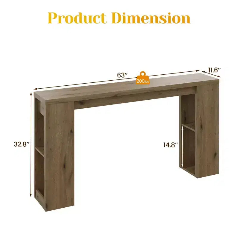 Console rustique de 63 pouces avec rangement, Table de canapé longue et étroite pour entrée, Derrière le canapé