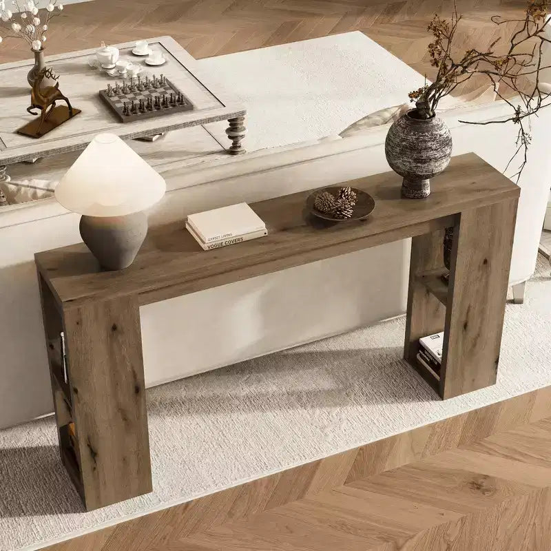 Console rustique de 63 pouces avec rangement, Table de canapé longue et étroite pour entrée, Derrière le canapé