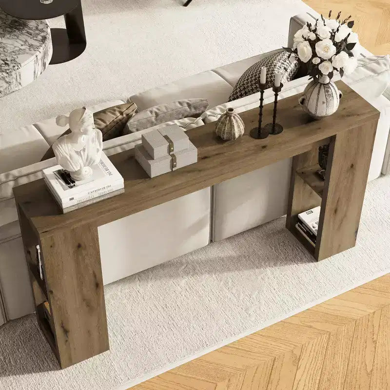 Console rustique de 63 pouces avec rangement, Table de canapé longue et étroite pour entrée, Derrière le canapé