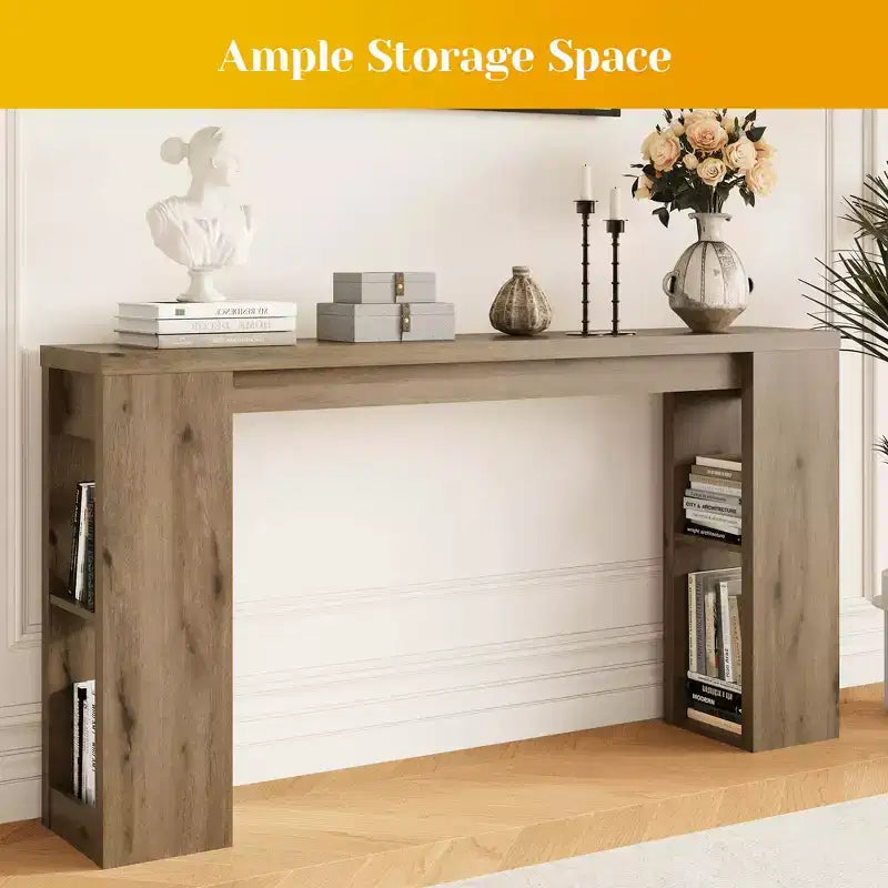 Console rustique de 63 pouces avec rangement, Table de canapé longue et étroite pour entrée, Derrière le canapé