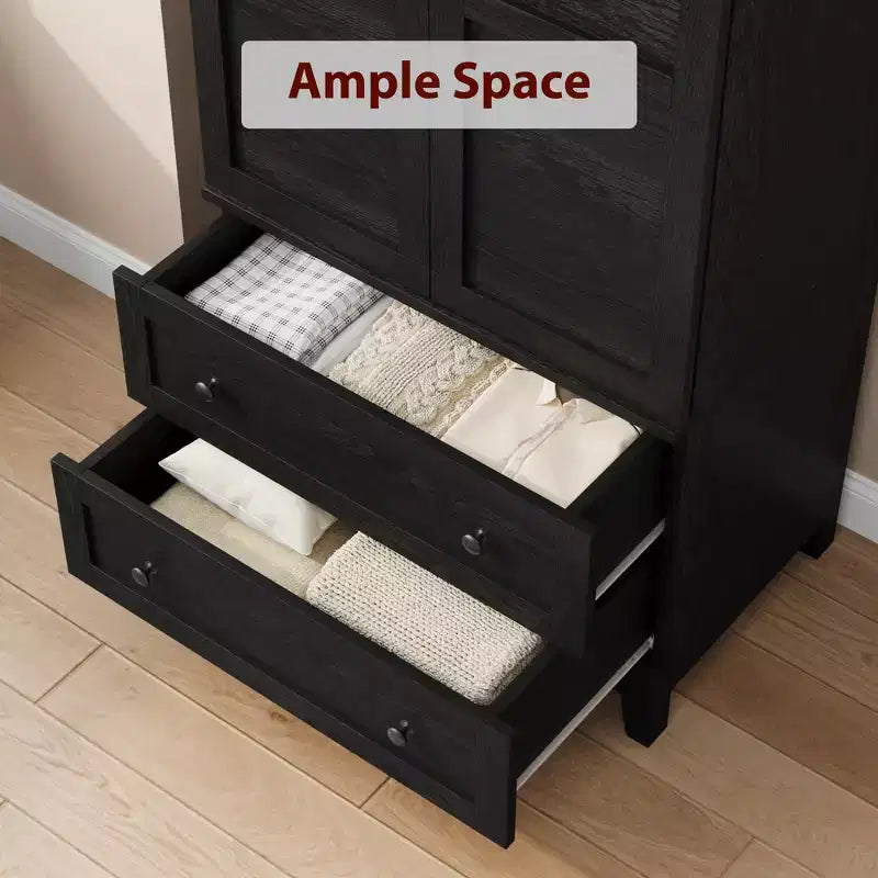 Armoire penderie en bois, 2 tiroirs, étagères réglables, organisateur de vêtements robuste, pour chambre à coucher